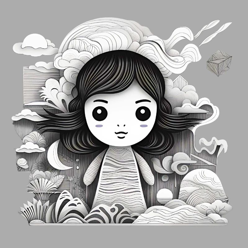 Collage Modern-Stil/Kleines Mädchen + Landschaft