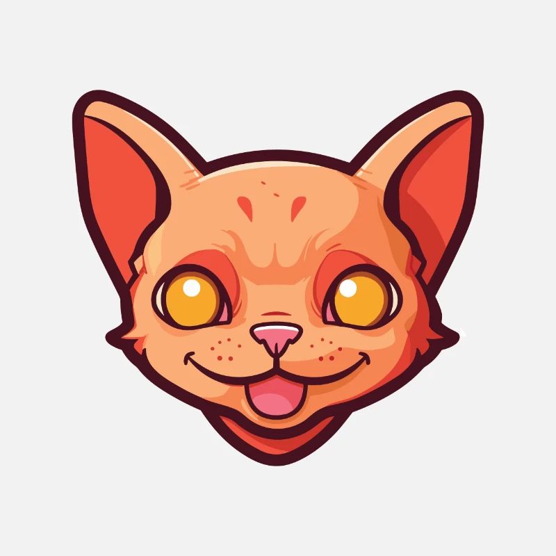 Red Devon Rex Cat Cartoon Watercolor Illustration