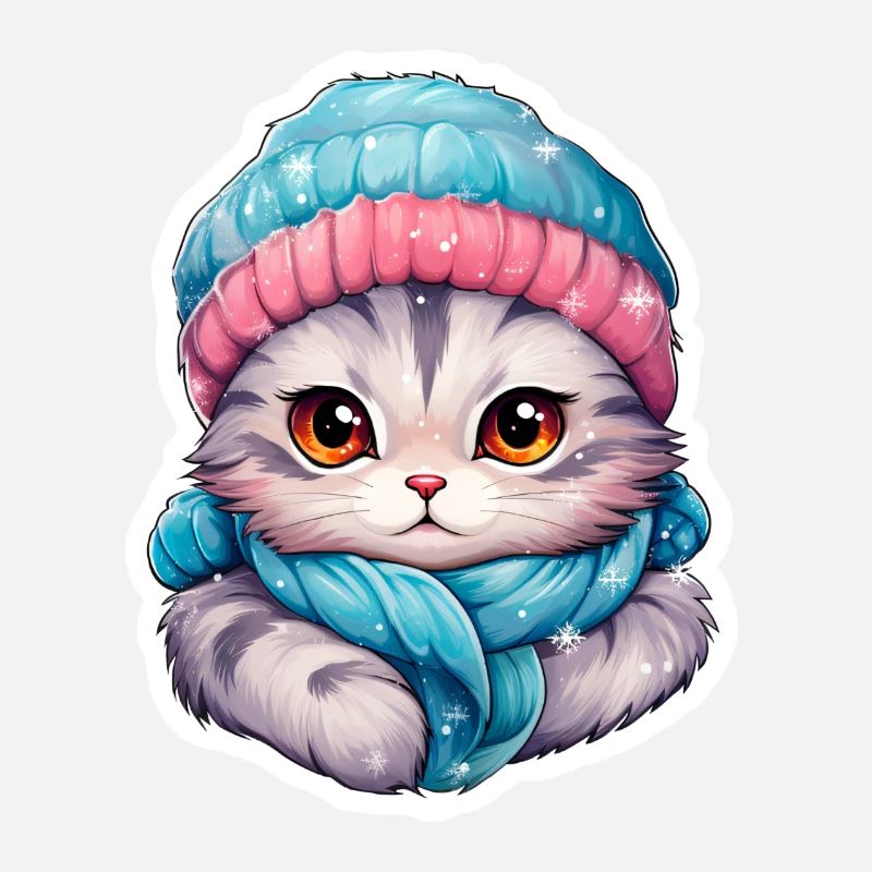 Katze mit Mütze und Schal