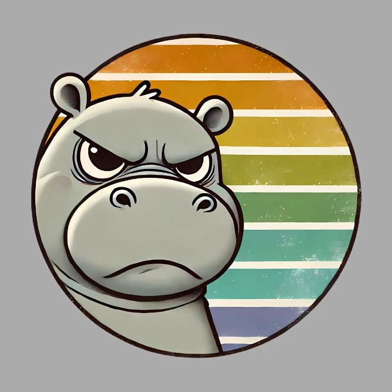Grumpy Hippo Retro Rainbow Design