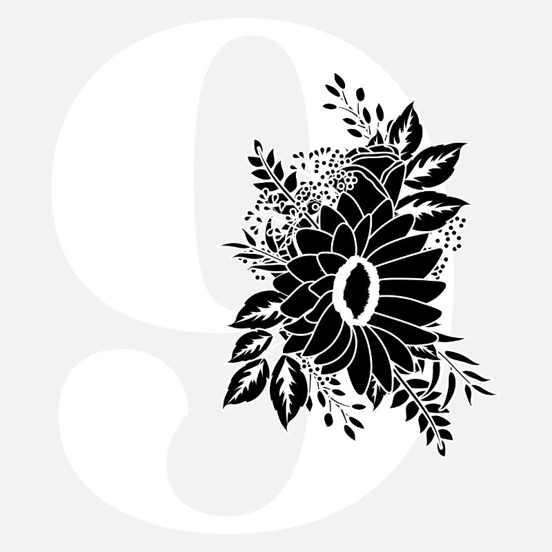 Nummer 9 Schwarze Blumen -9. Geburtstag Blumen