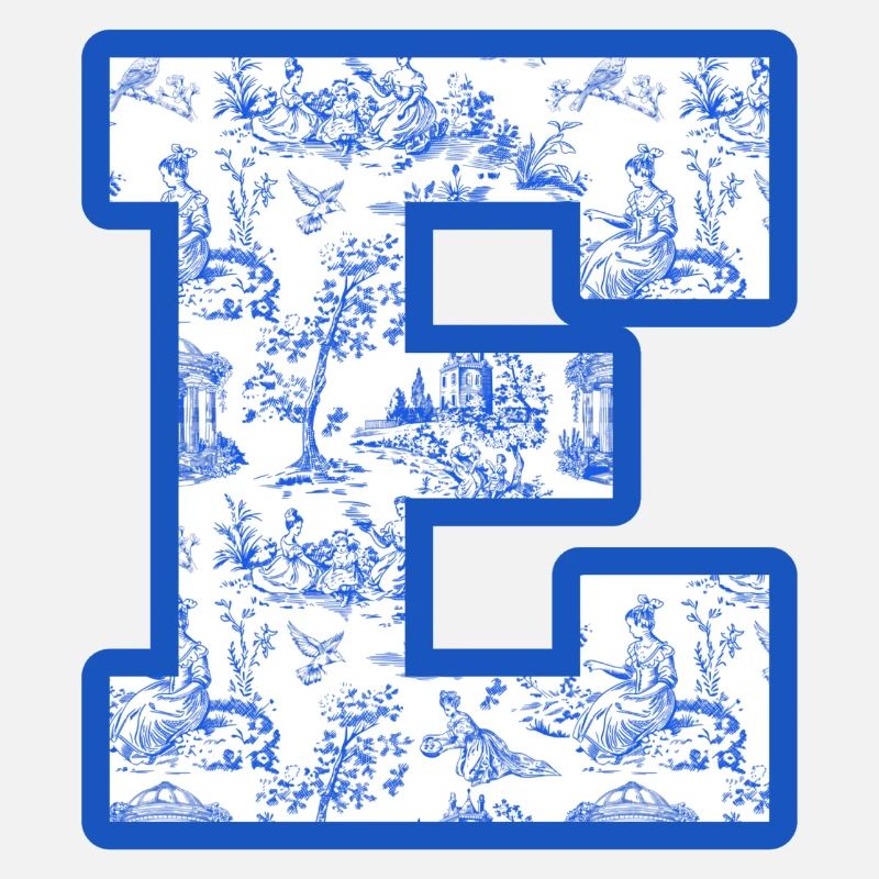 Chinoiserie mit Buchstabe e in Blau