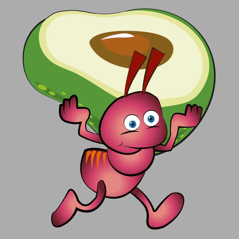 Rote Ameise mit einer Avocado