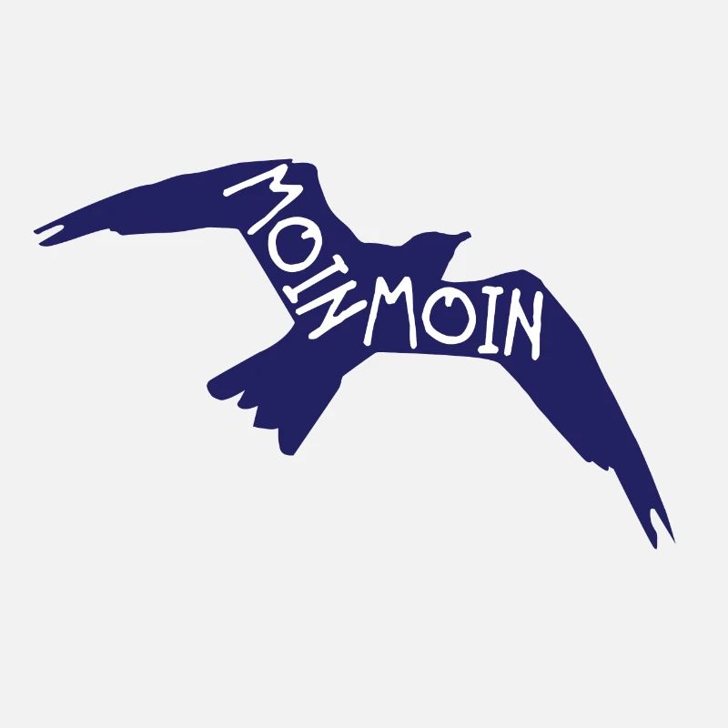 Möwe im Flug mit Schriftzug "Moin Moin"