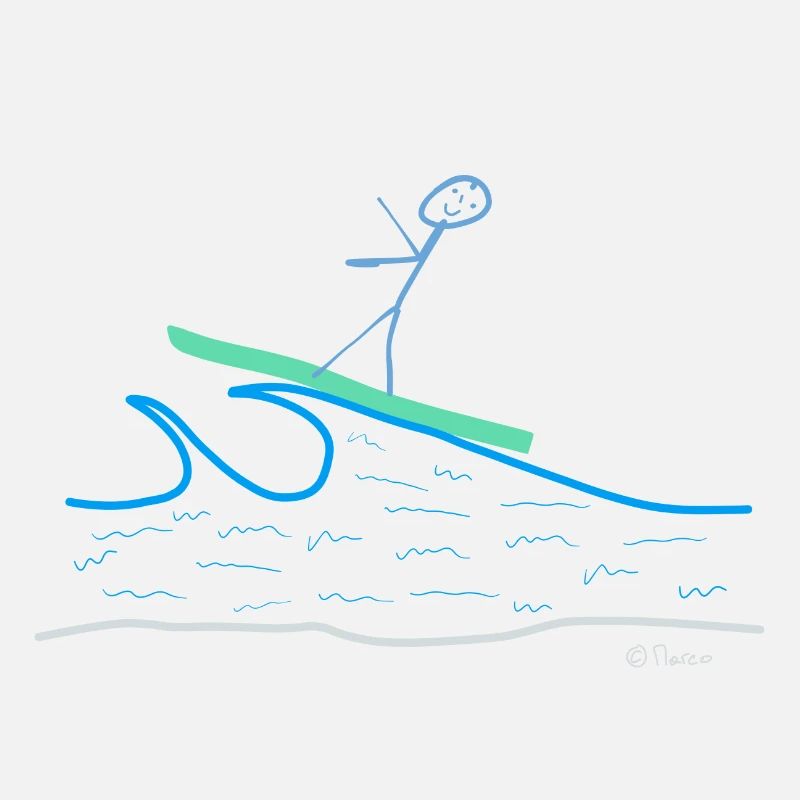 Surfing stick figures, waves riding sport water