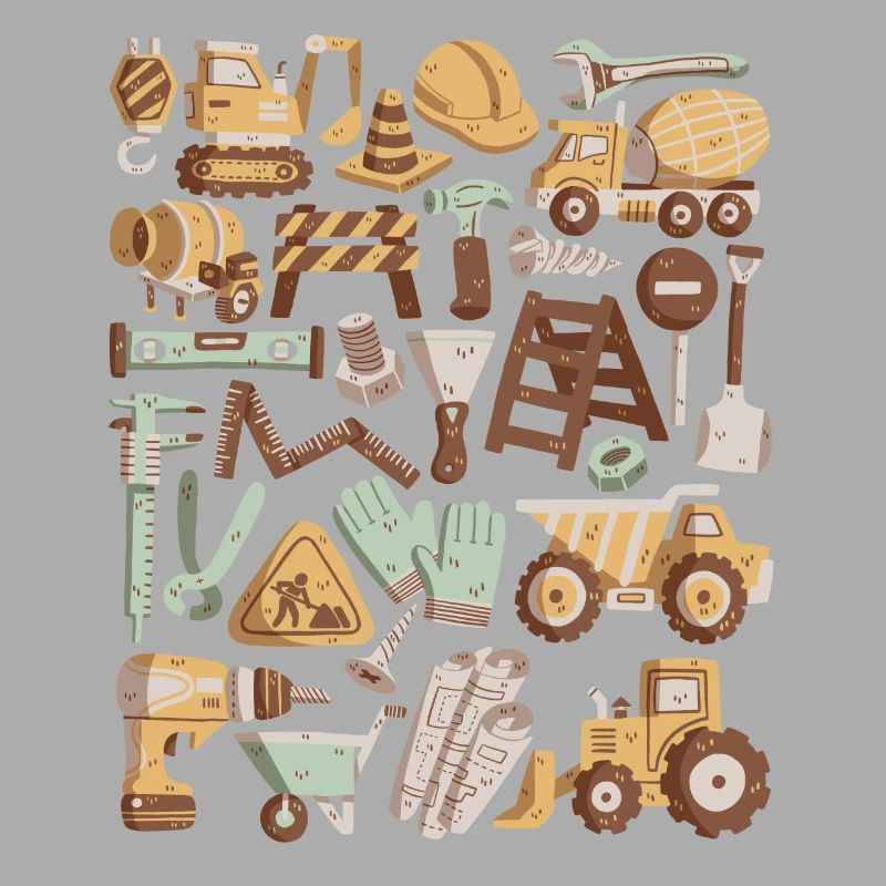 Construction Site Excavator Construction Worker Crane Helmet Tool