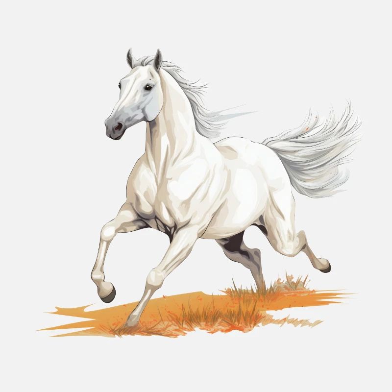Cheval blanc style peinture réaliste dans un pré