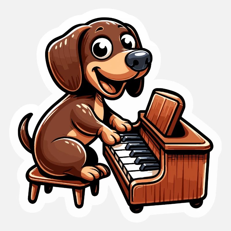 Teckel mignon jouant du piano