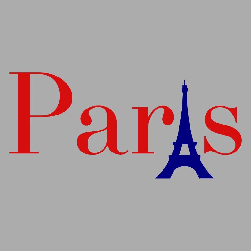 Paris Red Text with Blue Eiffel Tower