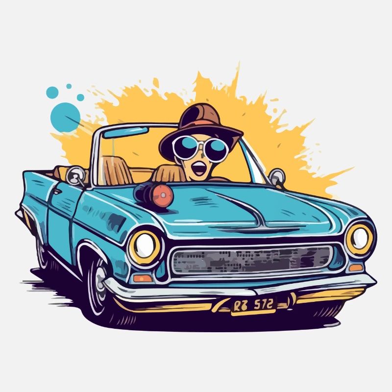 Emma in a convertible
