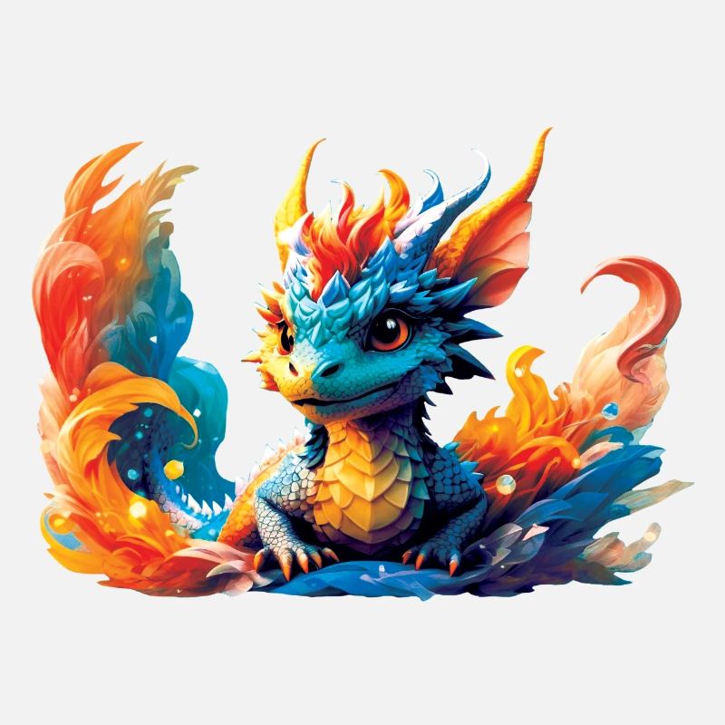 dragon, feu, enfant, bleu, cornes, garçon, ami