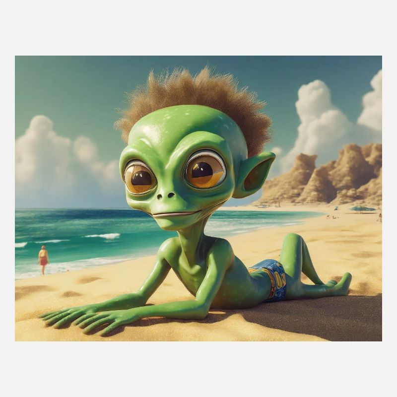 mignon petit vert rétro vintage extraterrestre bain de soleil