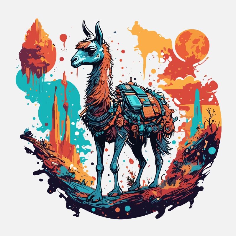 Astronaut / Weltall / Tier / Lama / Raumschiff