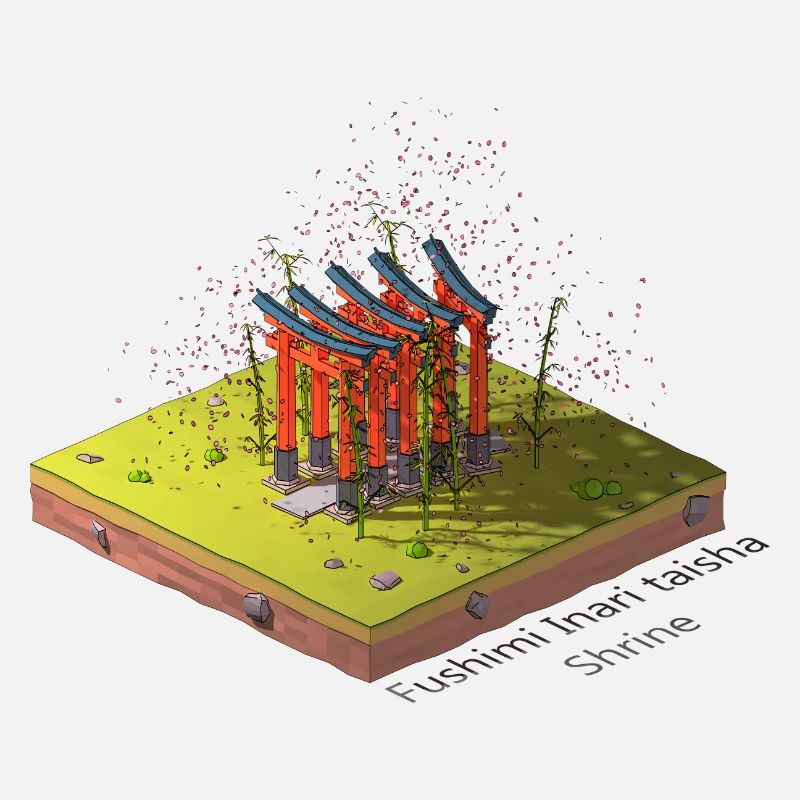 Geometric low poly Fushimi Inari-taisha