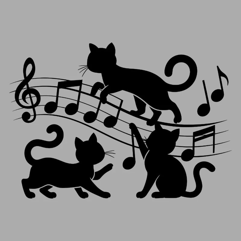 Black cats pattern playing with musical note