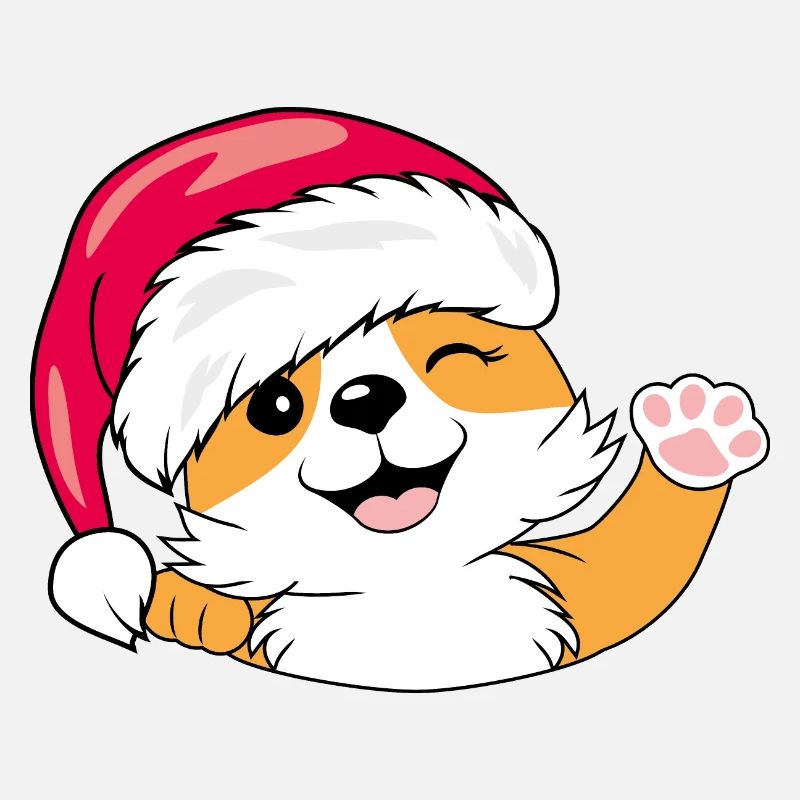 Waving Santa Corgi dog