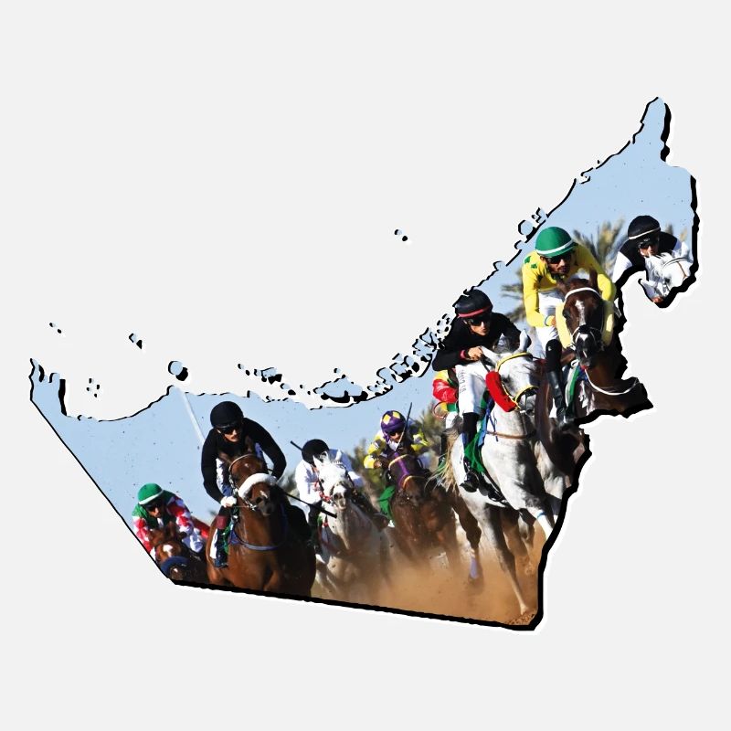 (Émirats arabes unis) Carte des Émirats Courses de chevaux encadrées
