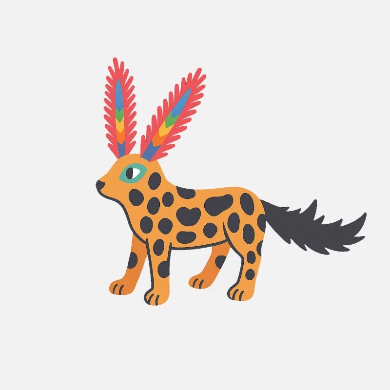 Exotic fantasy cheetah with rainbow feather ears
