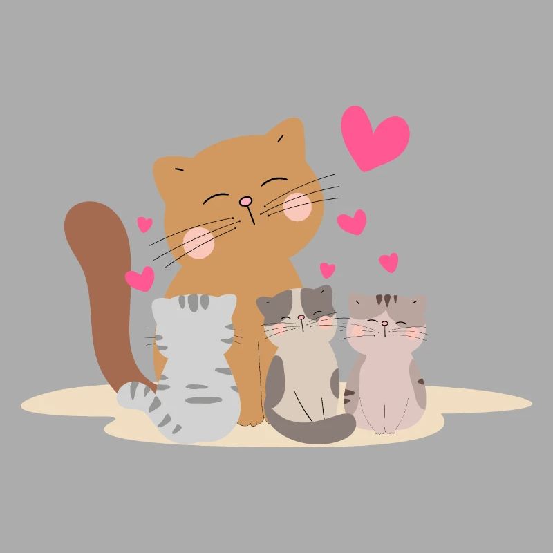 Chat de mère avec ses chatons avec tant d’amour !