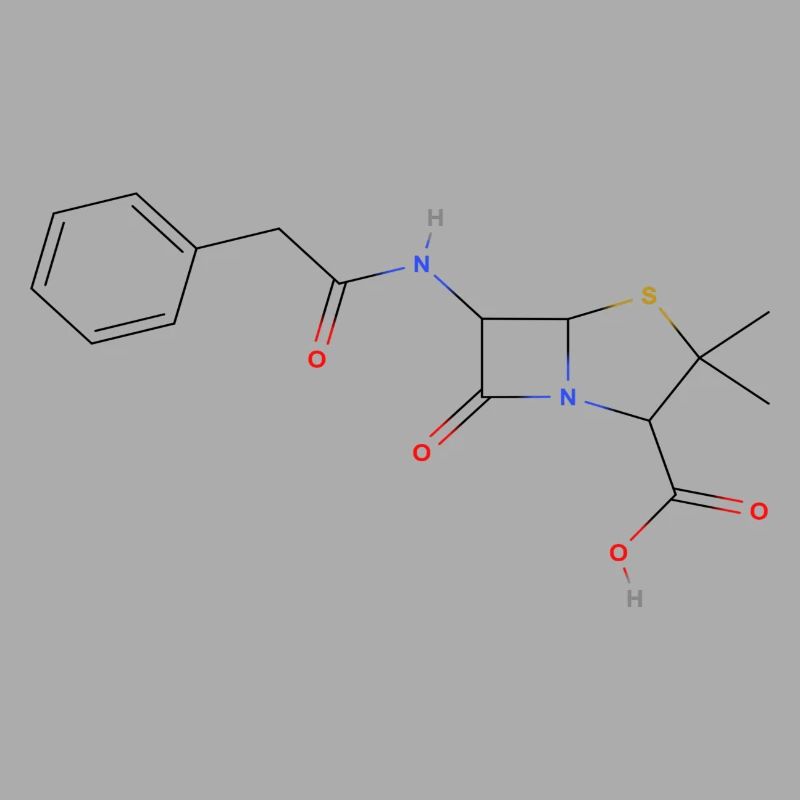 Molécule de pénicilline - Formule structurale colorée