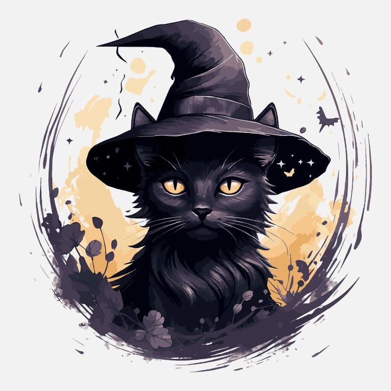 Chat noir avec chapeau de sorcière