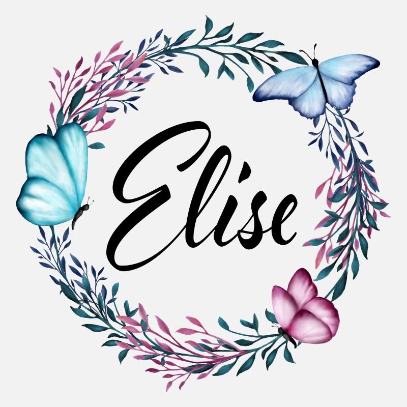 Elise, nom, lettrage, couronne de fleurs, cadeau