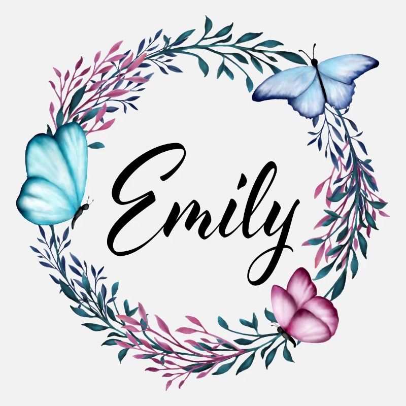 Emily, nom, lettrage, couronne de fleurs, cadeau