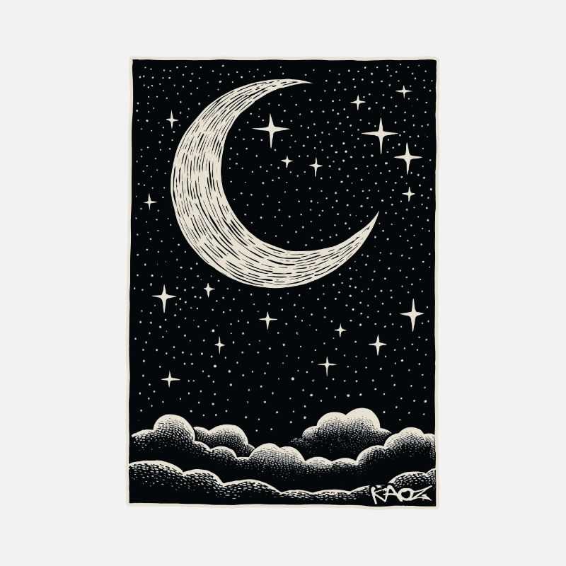 Nuages endormis, lune et étoiles