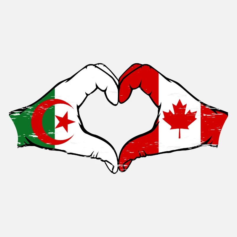 Algérie Canada Drapeau Mains Coeur Forme Utilisé