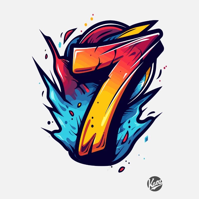 Bright "7" design with explosive colors