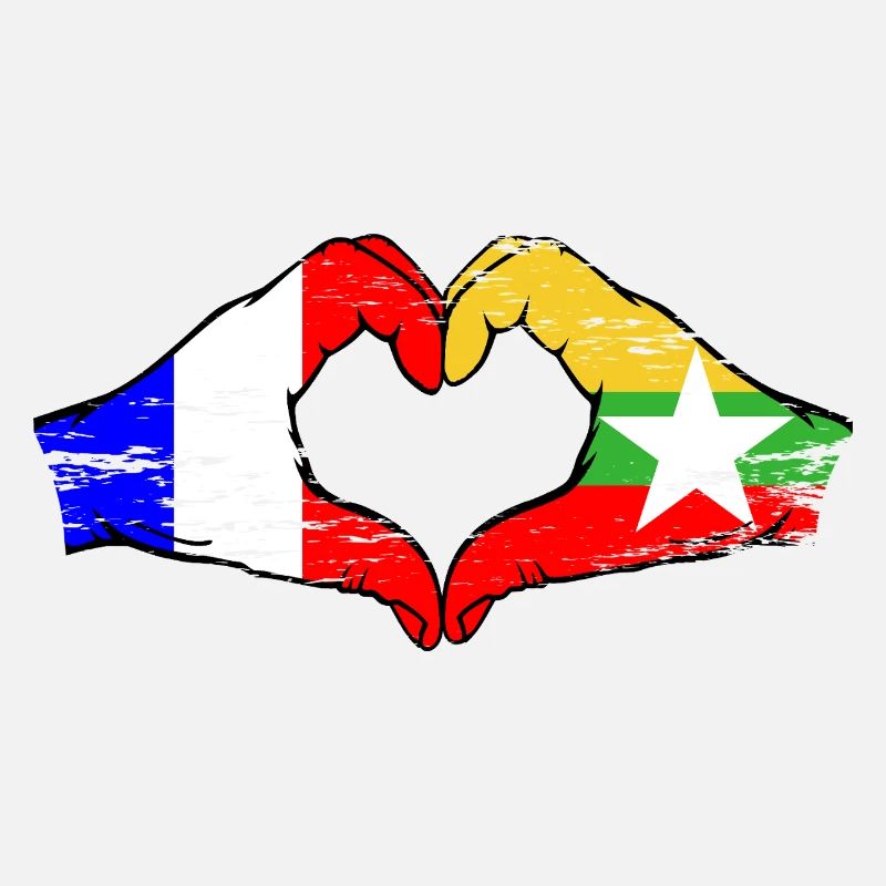 France Myanmar drapeau mains forme coeur utilisé