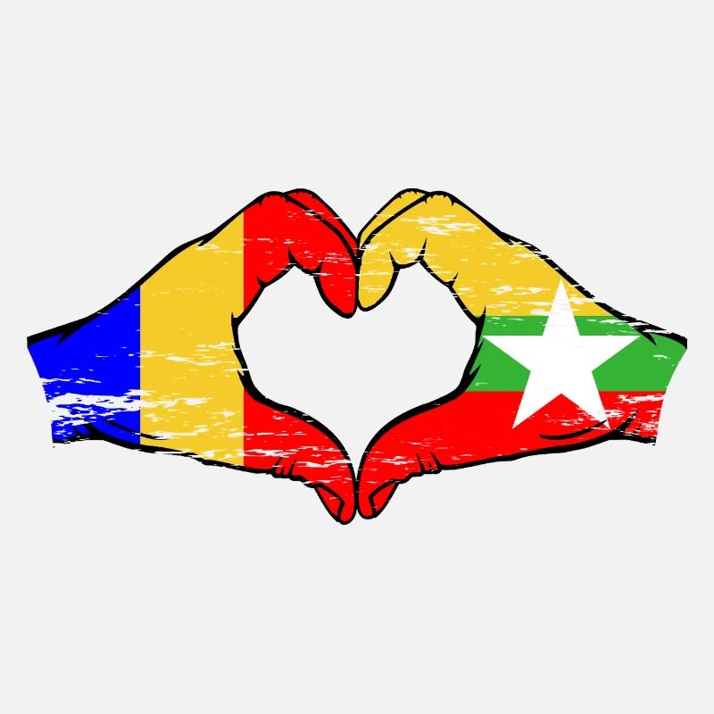 Roumanie Myanmar drapeau mains forme de coeur utilisé