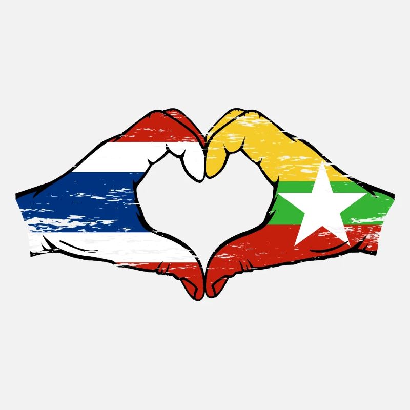 Thaïlande Myanmar drapeau mains forme de coeur utilisé