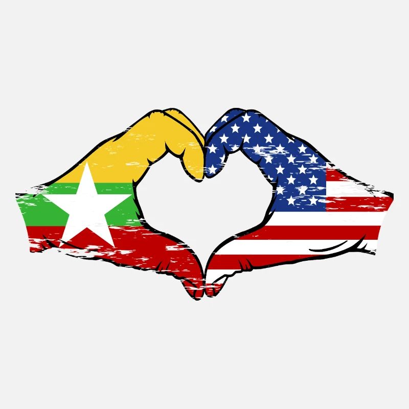 Myanmar États-Unis drapeau mains forme de coeur utilisé