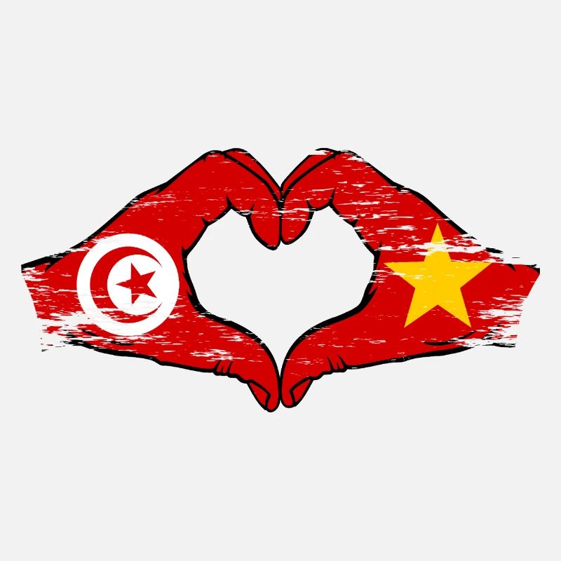 Tunisie Vietnam drapeau mains forme de coeur utilisé