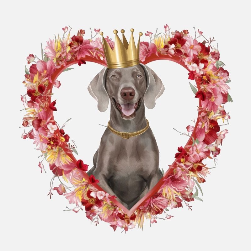 Joli chien de Braque de Weimar avec couronne et fleurs