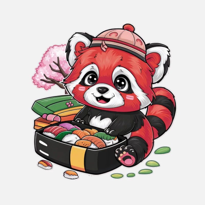 Roter Kawaii Panda mit Lunch Box