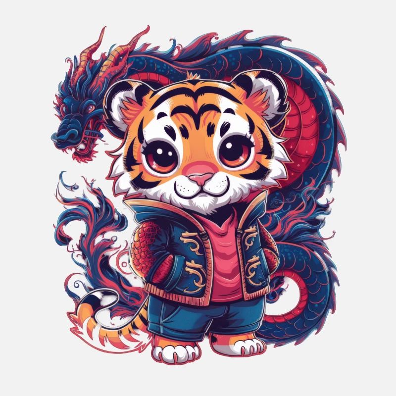 Tiger with cool outfit and Chinese dragon
