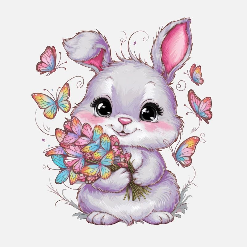 Lapin kawaii avec des papillons
