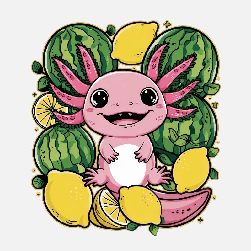Axolotl Kawaii aux citrons et pastèques
