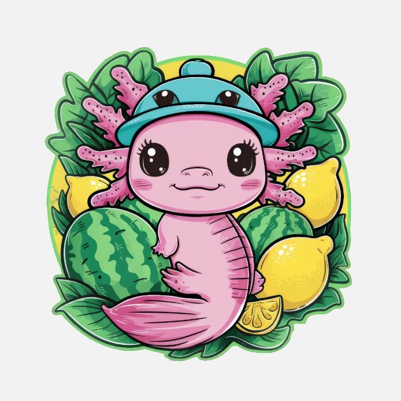 Axolotl Kawaii aux citrons et pastèques
