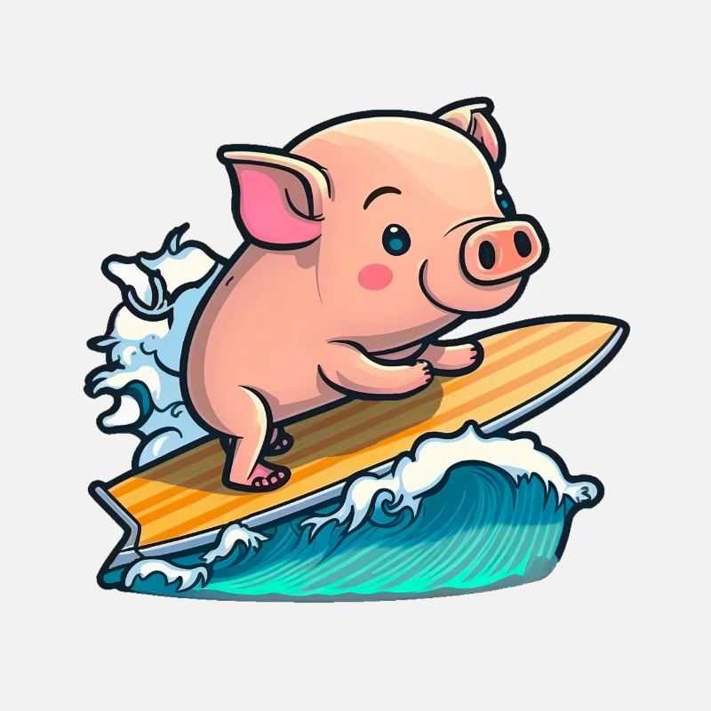 Cochon mignon dans la mer surf surf surf surf sur planche de surf