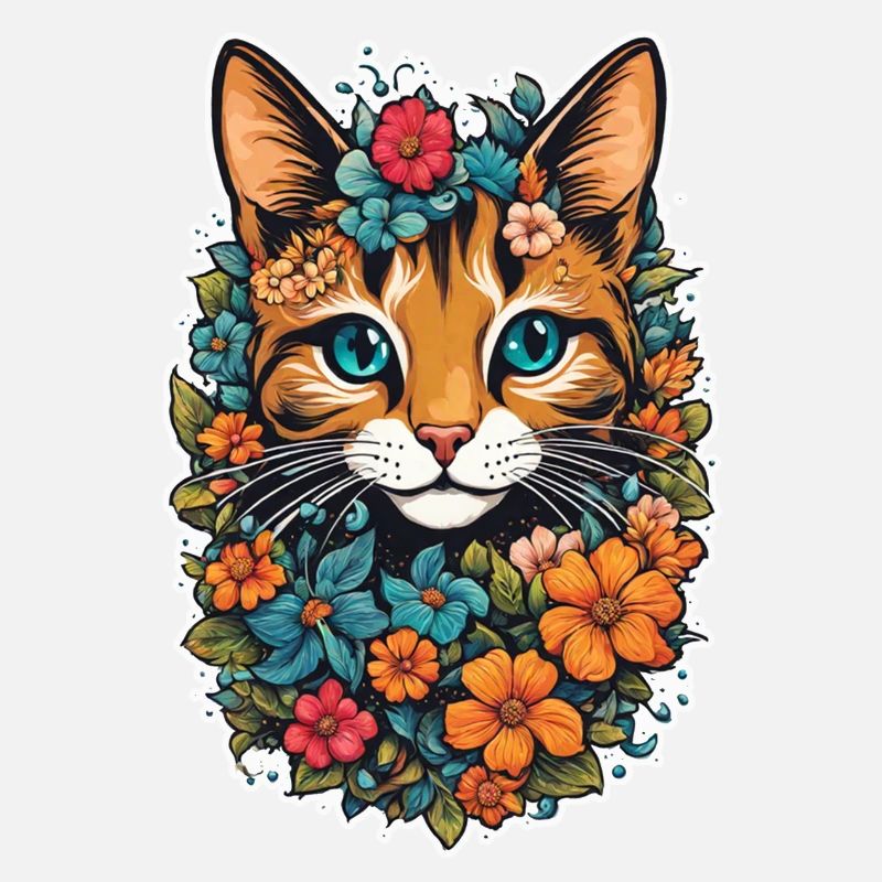 chat et fleur aquarelle