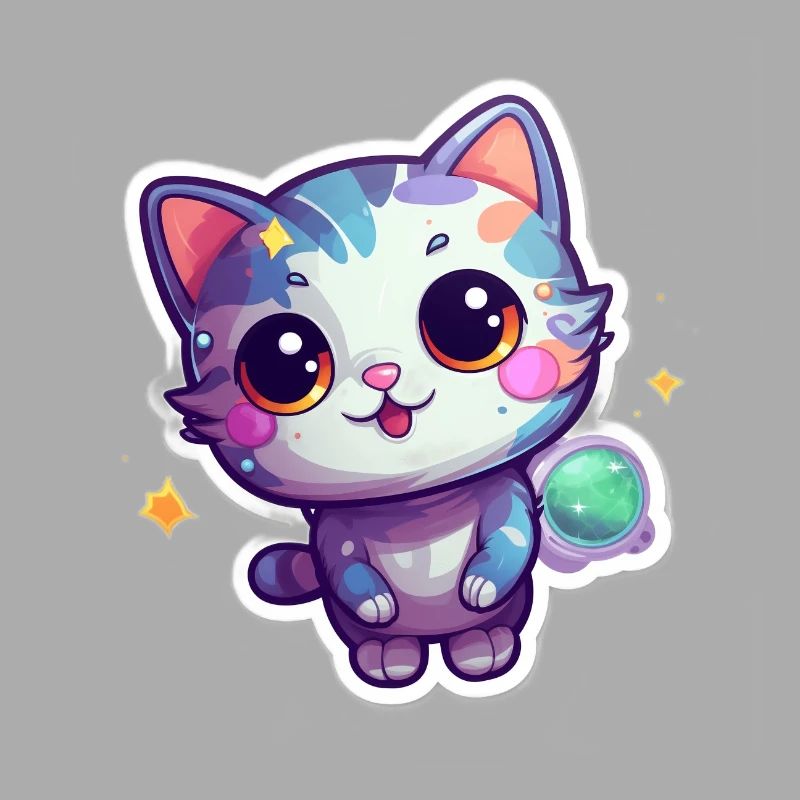Mignon chat de dessin animé flottant dans l’espace