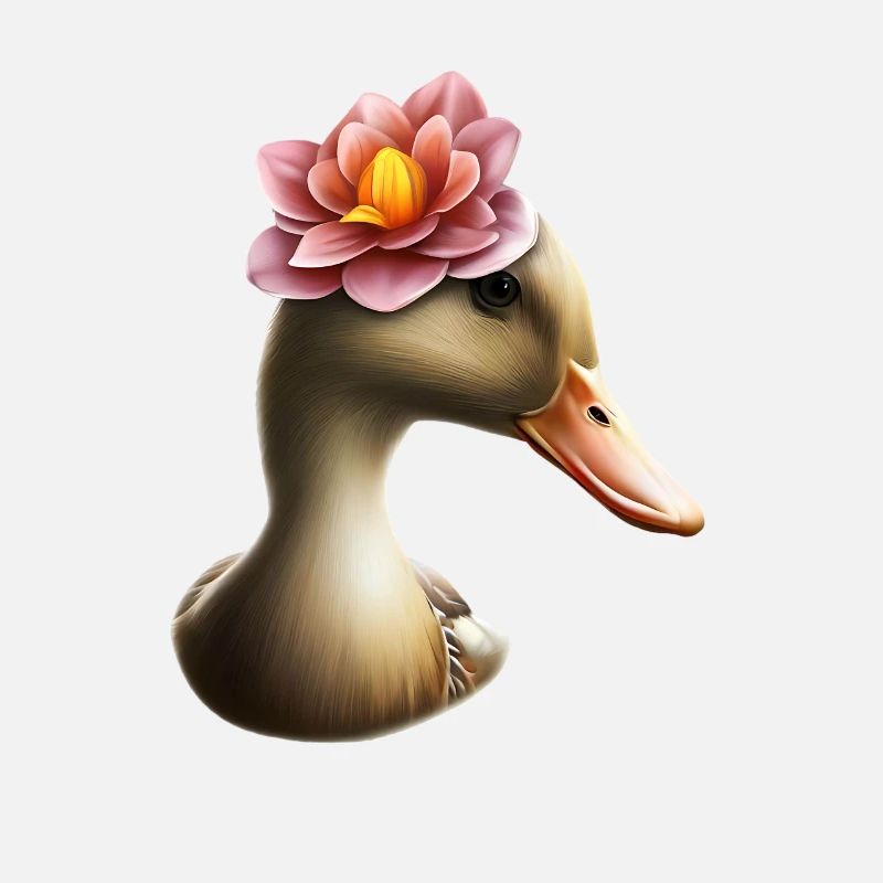 Canard avec chapeau de fleurs