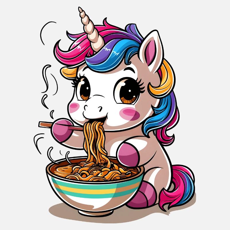 Licorne mignonne mangeant des ramen