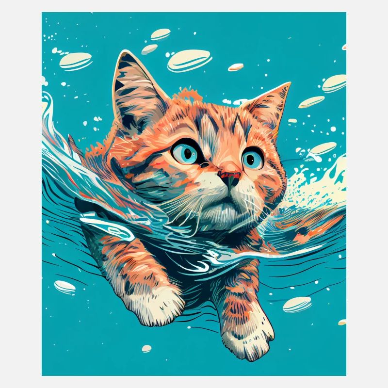 Chat roux nageant dans l’eau