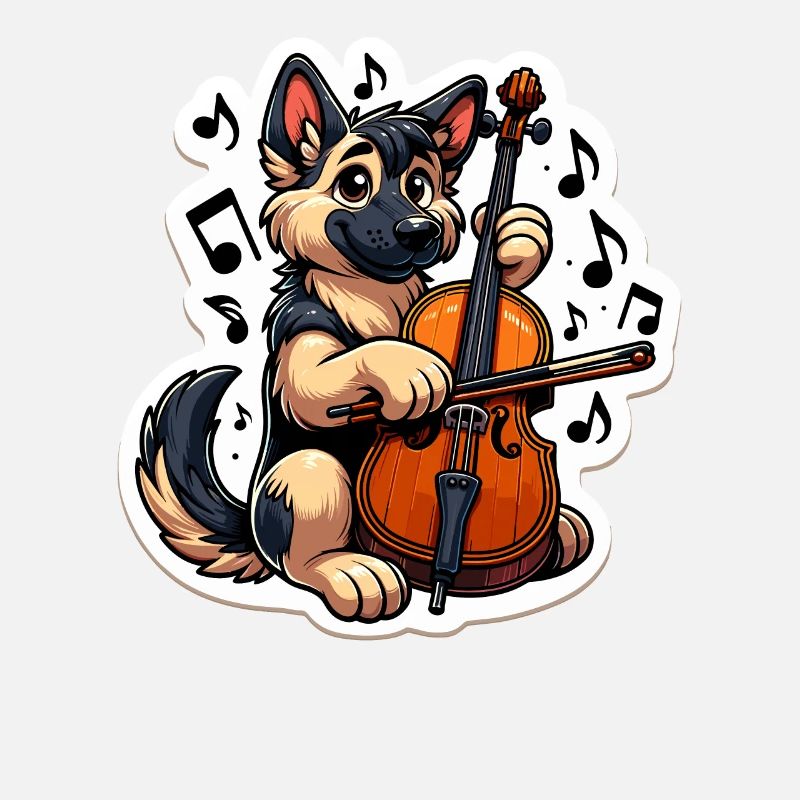 German Shepherd playing Cello