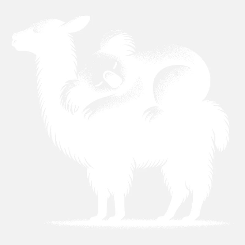 Lama câlin avec un koala effrayant sur le dos