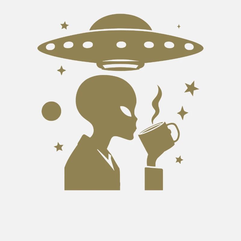 Alien-Silhouette mit Kaffee & UFO
